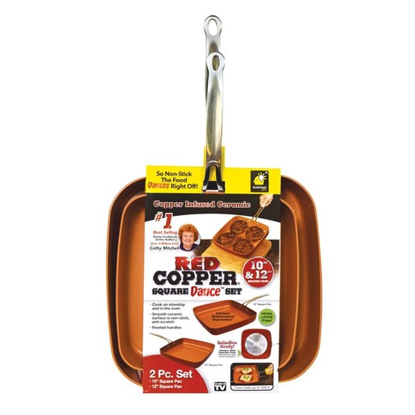 Red Copper Red Copper 6001718 10 & 12 in. Square Dance Ceramic Copper Fry Pan Set 6001718